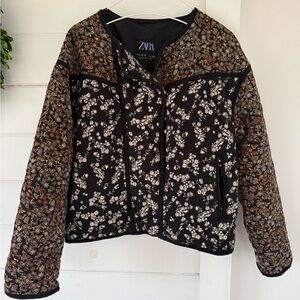 Zara Girls Black and Brown Floral Jacket